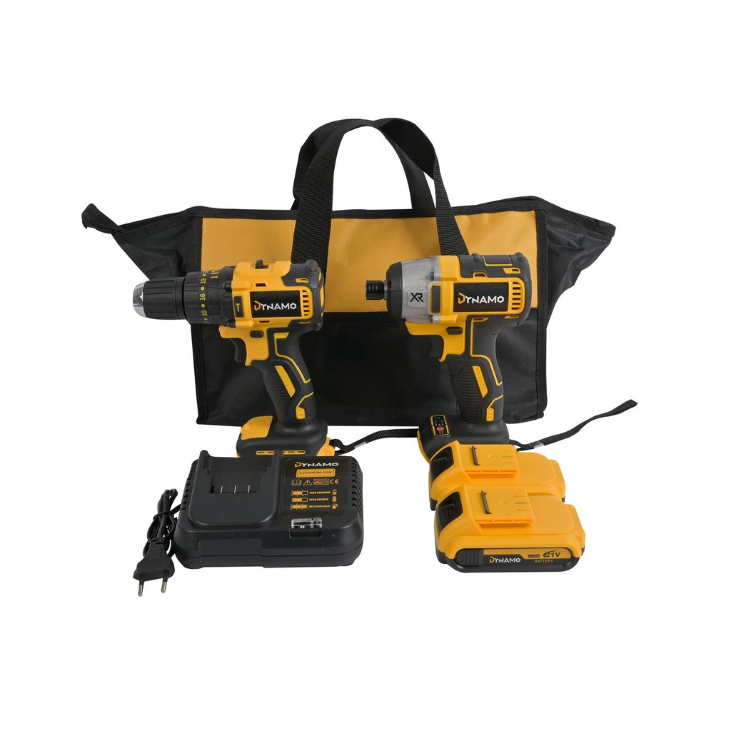 Pack Taladro Percutor + Atornillador de Impacto 21V Dynamo