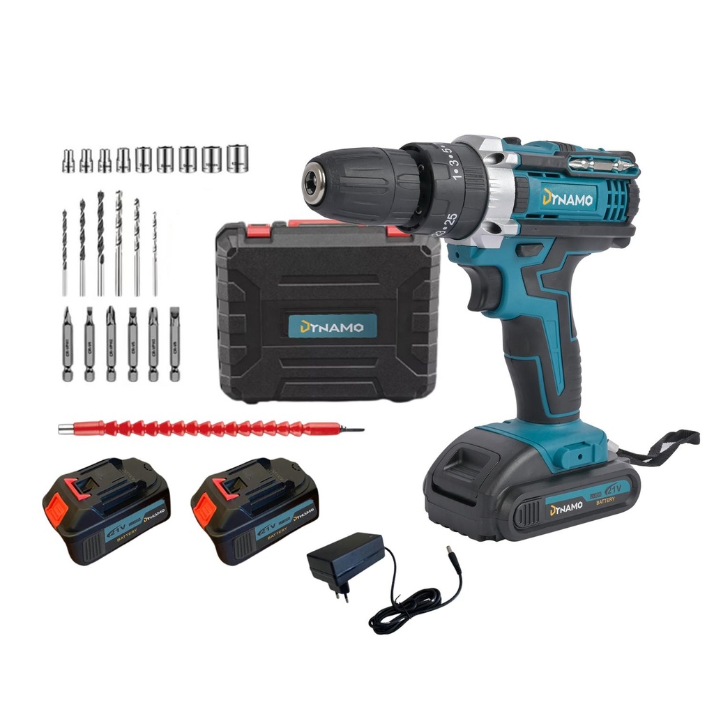Taladro Percutor Inalámbrico Dynamo 21v 2 Baterías + Accs