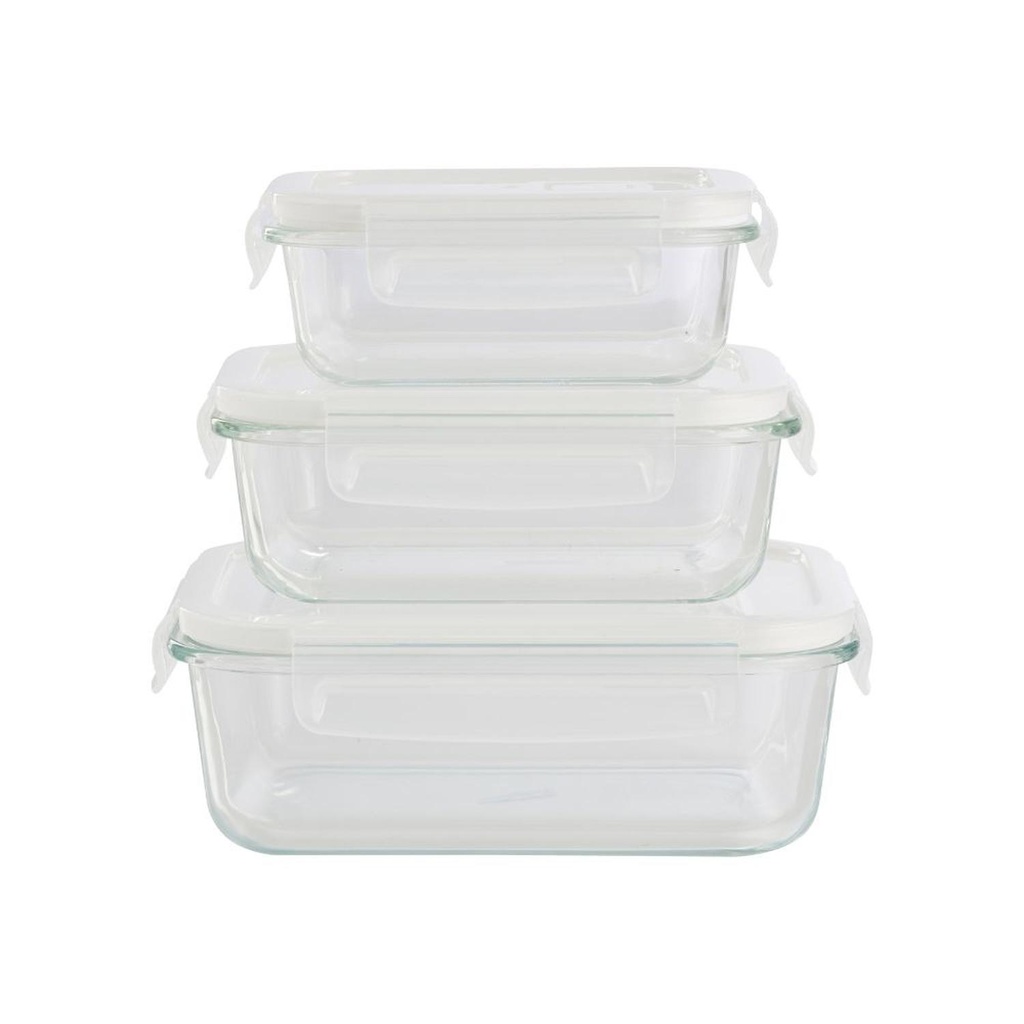 Set De 3 Contenedores De Vidrio Con Tapas Plasticas DAY