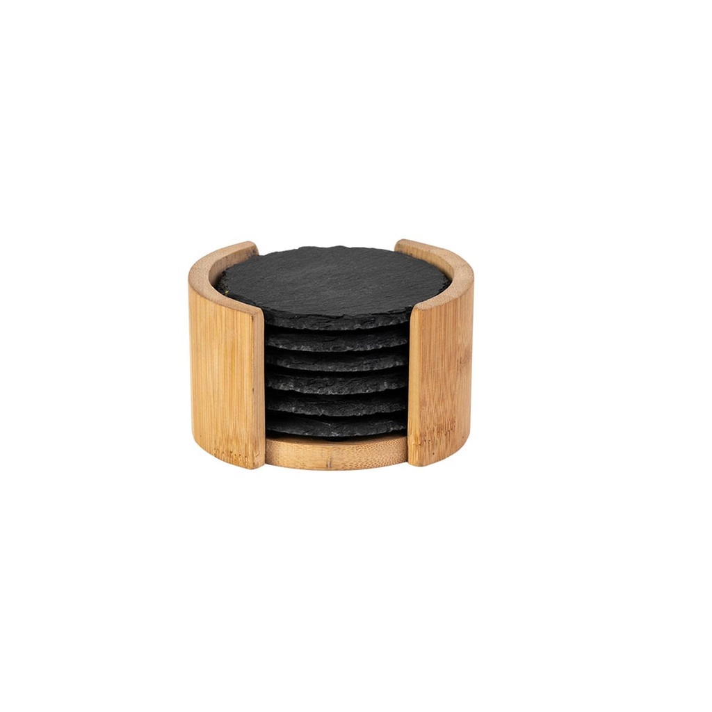 Set de 6 Posavasos de Piedra Soporte de Bambú 10 cm Secret De Gourmet