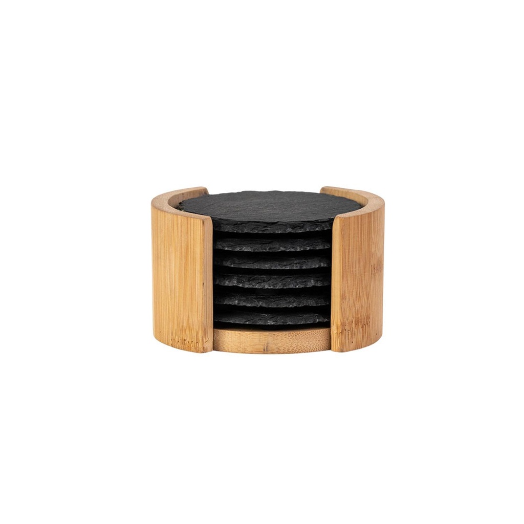 Set de 6 Posavasos de Piedra Soporte de Bambú 10 cm Secret De Gourmet