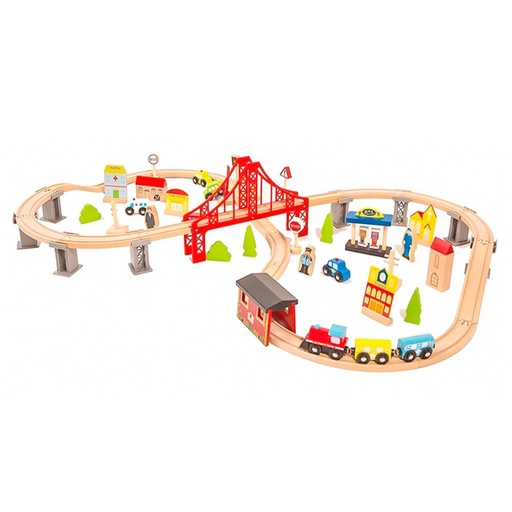 [BDJUETRE] Pista de Autos y Tren de Madera Juego Didactico 70pcs Bandú