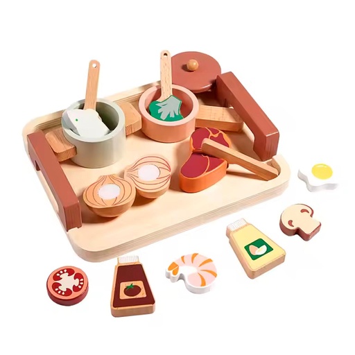 [BDCOCMIN] Set Juego Mini Cocina de Juguete Alimentos Madera Bandú