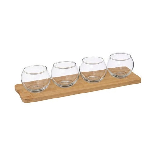 [188451] Set Aperitivo 5 Pza Vidrio Bandeja Bambú Secret de Gourmet