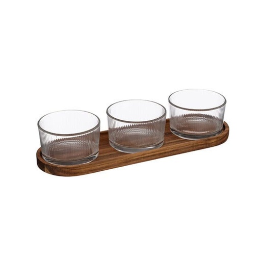 [196306] Set Aperitivo 4 Pza Vidrio y Base de Madera Secret de Gourmet