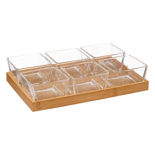 [194195] Set Aperitivo 7 Pza Vidrio Base Bambú Secret de Gourmet
