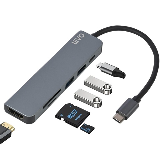 [LVHUBMP-6] Hub USB-C Adaptador Multipuerto 6 en 1 Macbook Windows LEVO