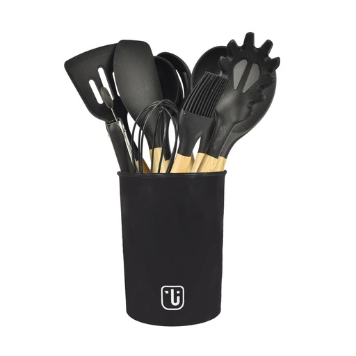 [1629726117626] Set 12 Utensilios De Cocina Silicona Negro Simplit
