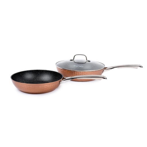 [Pack88] Set 2 Sarténes Cobre Antiadherente 28cm Tapa + 24cm Simplit