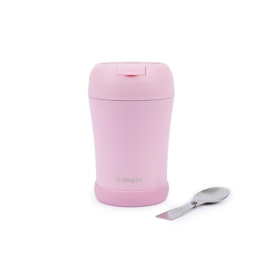 [68142275737629] Termo Comida 400ml Rosado Cuchara Acero Inox Simplit